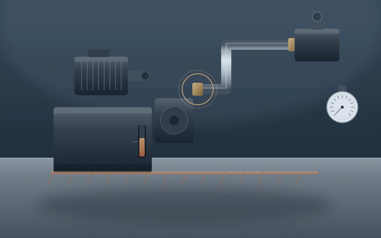Illustration of a hydraulic power unit with a highlighted rigid tube connection and the machinery shown safely stopped