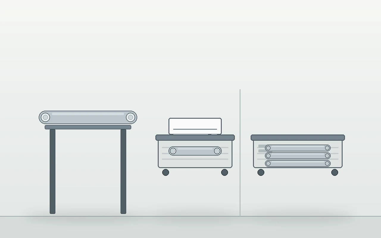 Tube component blank beside a prototype tray and a separate series-production tray