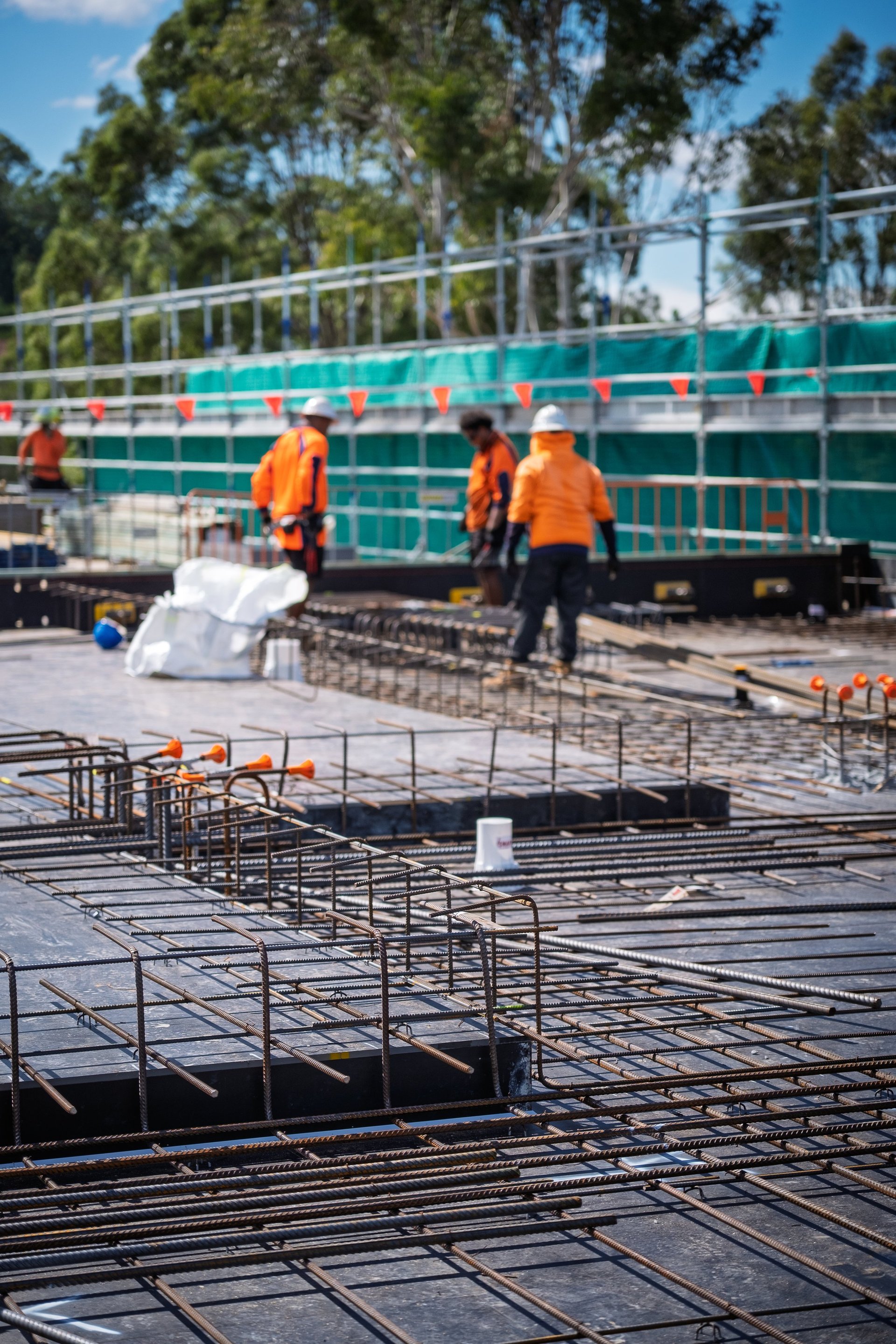 Reinforcement cage and starter bars in a bridge pier and deck section before concrete is placed
