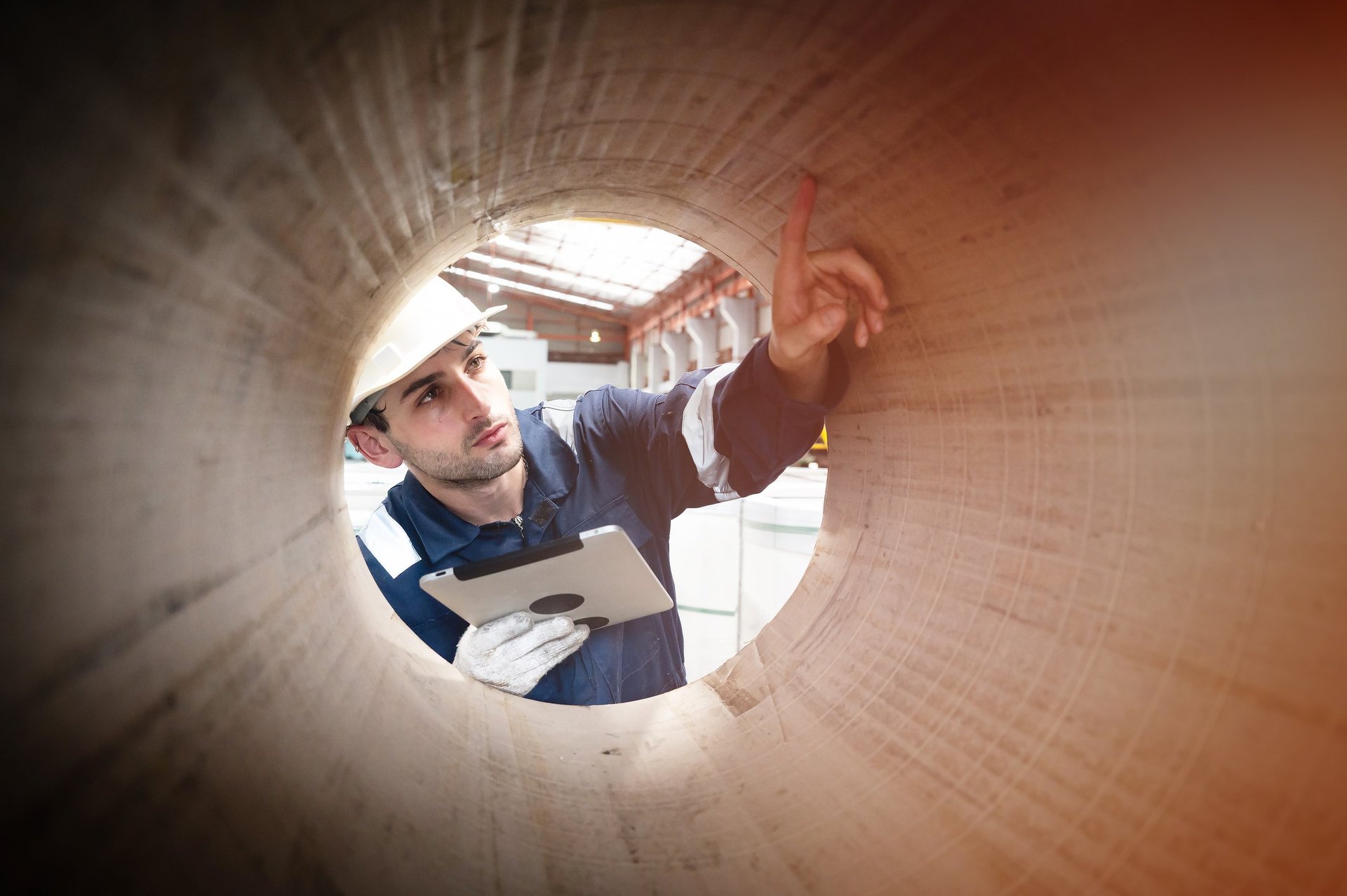 Line pipe girth weld preparation being measured before fabrication