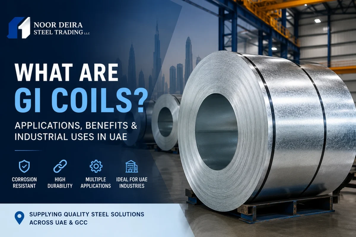 GI coils in industrial warehouse facility for construction and fabrication projects in UAE by Noor Deira Steel Trading LLC